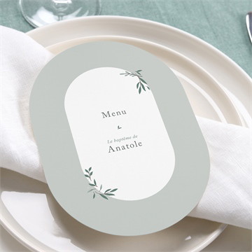 Menu baptême photo vert sauge