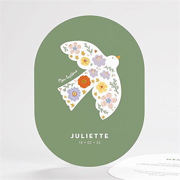 Menu baptême colombe fleurie ovale - Mise en situation