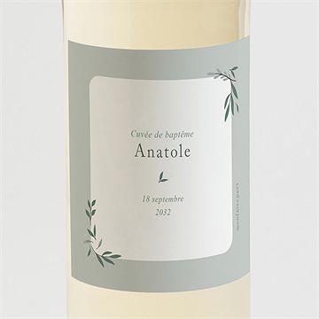 Etiquette de bouteille baptême photo vert sauge