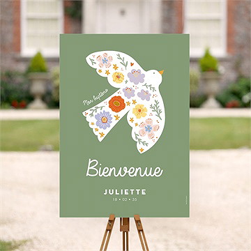 Panneau bienvenue colombe fleurie - Mise en situation