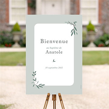 Panneau bienvenue photo vert sauge