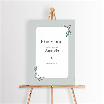 Panneau bienvenue photo vert sauge - Mise en situation