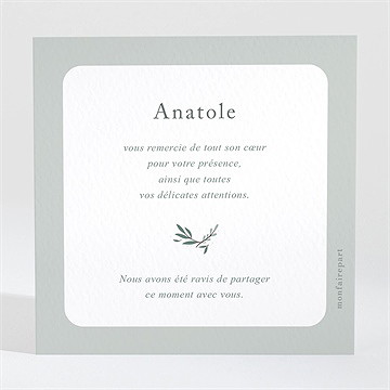 Remerciement baptême photo vert sauge - Dos de la carte