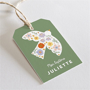 Etiquette baptême colombe fleurie