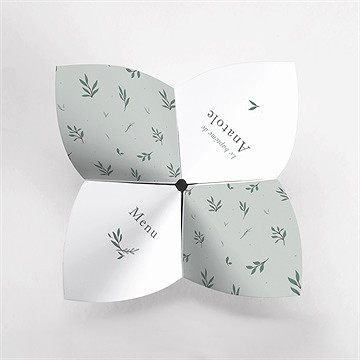 Menu baptême photo vert sauge cocotte - vue du dessus