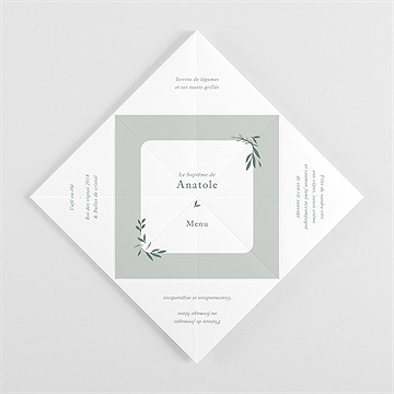 Menu baptême photo vert sauge cocotte - vue intérieur dépliée