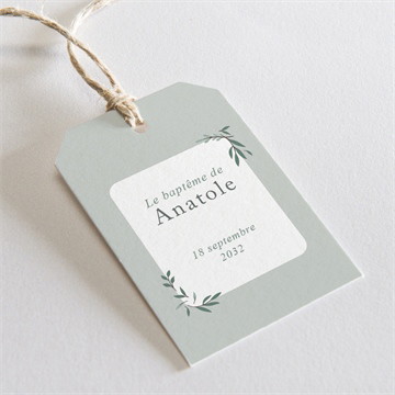 Etiquette baptême photo vert sauge cocotte