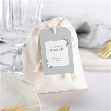 Pochon baptême photo vert sauge cocotte