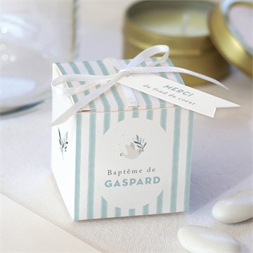Boîte de dragées baptême colombe et rayures