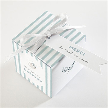 Boîte de dragées baptême colombe et rayures - Dessus de la boîte