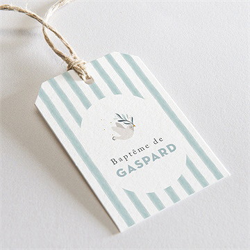 Etiquette baptême colombe et rayures