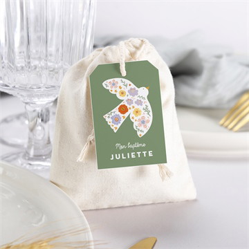 Pochon baptême colombe fleurie