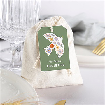 Pochon baptême colombe fleurie