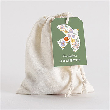 Pochon baptême colombe fleurie - Mise en situation