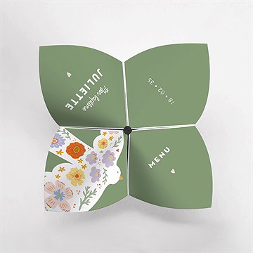 Menu baptême colombe fleurie - vue du dessus