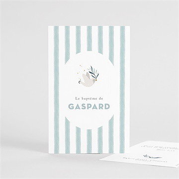 Signet baptême colombe et rayures - Recto du signet