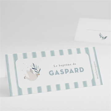 Marque-place baptême colombe et rayures