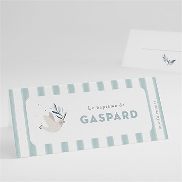 Marque-place baptême colombe et rayures