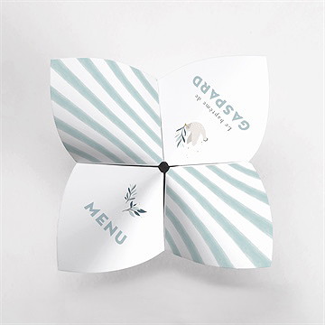 Menu baptême colombe et rayures cocotte - vue du dessus