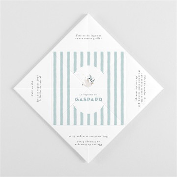 Menu baptême colombe et rayures cocotte - vue intérieur dépliée