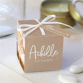 Boîte de dragées baptême kraft pictos