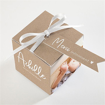 Boîte de dragées baptême kraft pictos - Dessus de la boîte