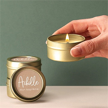 Bougie baptême kraft pictos - Bougie allumée