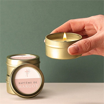 Bougie baptême poésie minimaliste - Bougie allumée