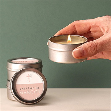 Bougie baptême poésie minimaliste argent - Bougie allumée