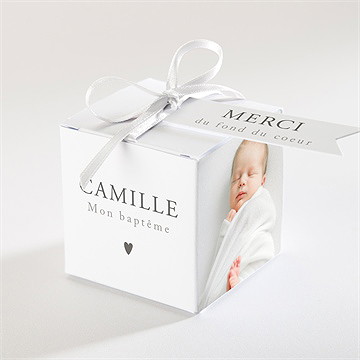 Boîte de dragées baptême photomaton pictos