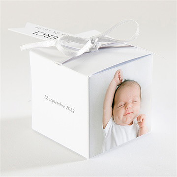 Boîte de dragées baptême photomaton pictos - Dos de la boîte