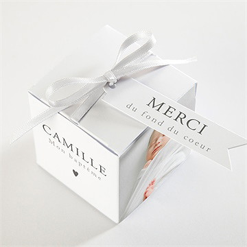 Boîte de dragées baptême photomaton pictos - Dessus de la boîte