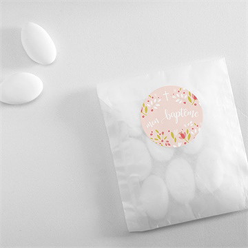 Sticker baptême douceur végétale rose - Mise en situation