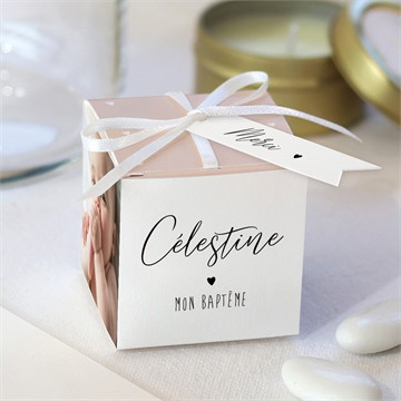 Boîte de dragées baptême pêle-mêle coeur