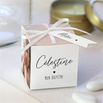 Boîte de dragées baptême pêle-mêle coeur