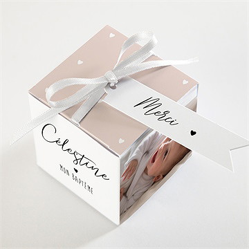 Boîte de dragées baptême pêle-mêle coeur - Dessus de la boîte