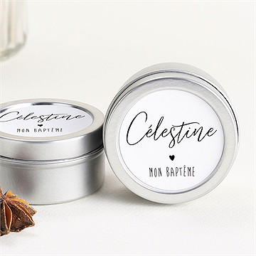 Bougie baptême pêle-mêle coeur argent