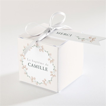 Boîte de dragées baptême fleurs pastel argent