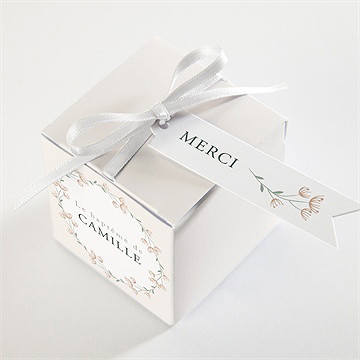 Boîte de dragées baptême fleurs pastel - Dessus de la boîte