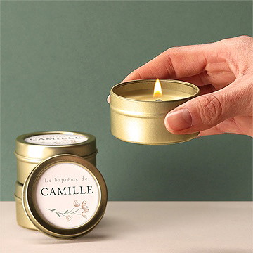 Bougie baptême fleurs pastel - Bougie allumée