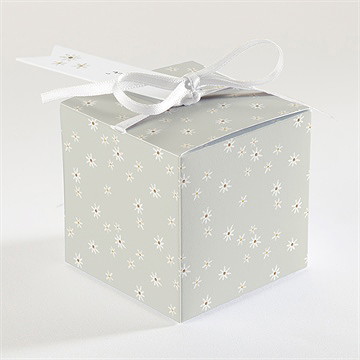 Boîte de dragées baptême fleuri vert d'eau - Dos de la boîte