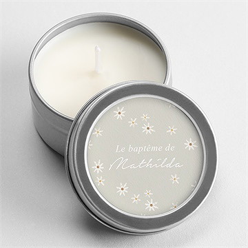 Bougie baptême fleuri vert d'eau argent