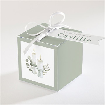 Boîte de dragées baptême cierges argent