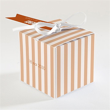 Boîte de dragées baptême rayures ocres - Dos de la boîte