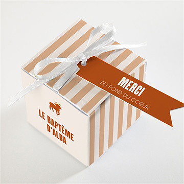 Boîte de dragées baptême rayures ocres - Dessus de la boîte