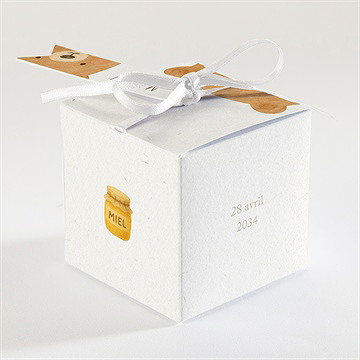 Boîte de dragées baptême ours mondoudou - Dos de la boîte