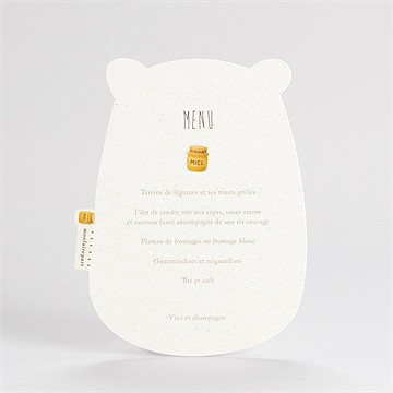 Menu baptême ours mondoudou - Dos du menu