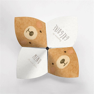 Menu baptême ours mondoudou cocotte - vue du dessus