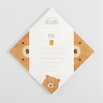 Menu baptême ours mondoudou cocotte - vue intérieur dépliée
