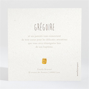 Remerciement baptême ours mondoudou - Dos de la carte